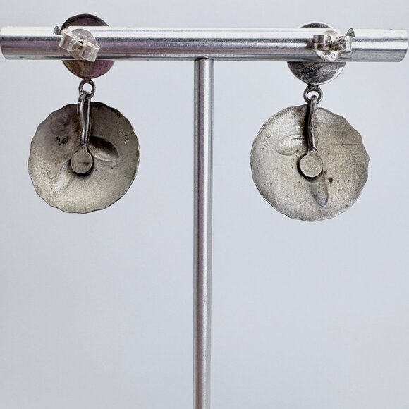 NYE Sterling Silver 925 Embossed Wheat Design Dangle Earrings Size 1.25" Length - Picture 5 of 9